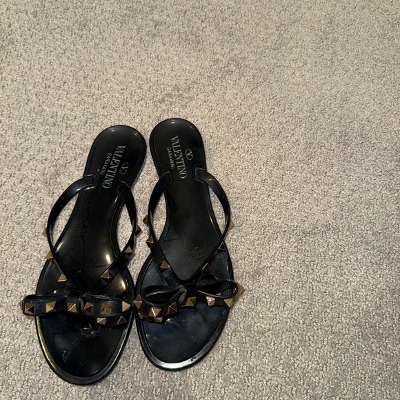 Valentino Black Sandals with Gold Accents - Picture 1 of 5